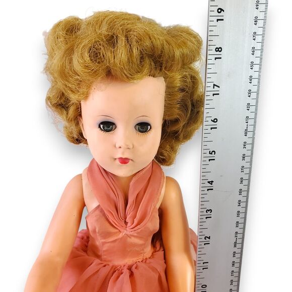 Vintage 18" Doll Hard Plastic Sleep Eyes Blonde Curls 1950s-60s Glamour Dress - Picture 8 of 16